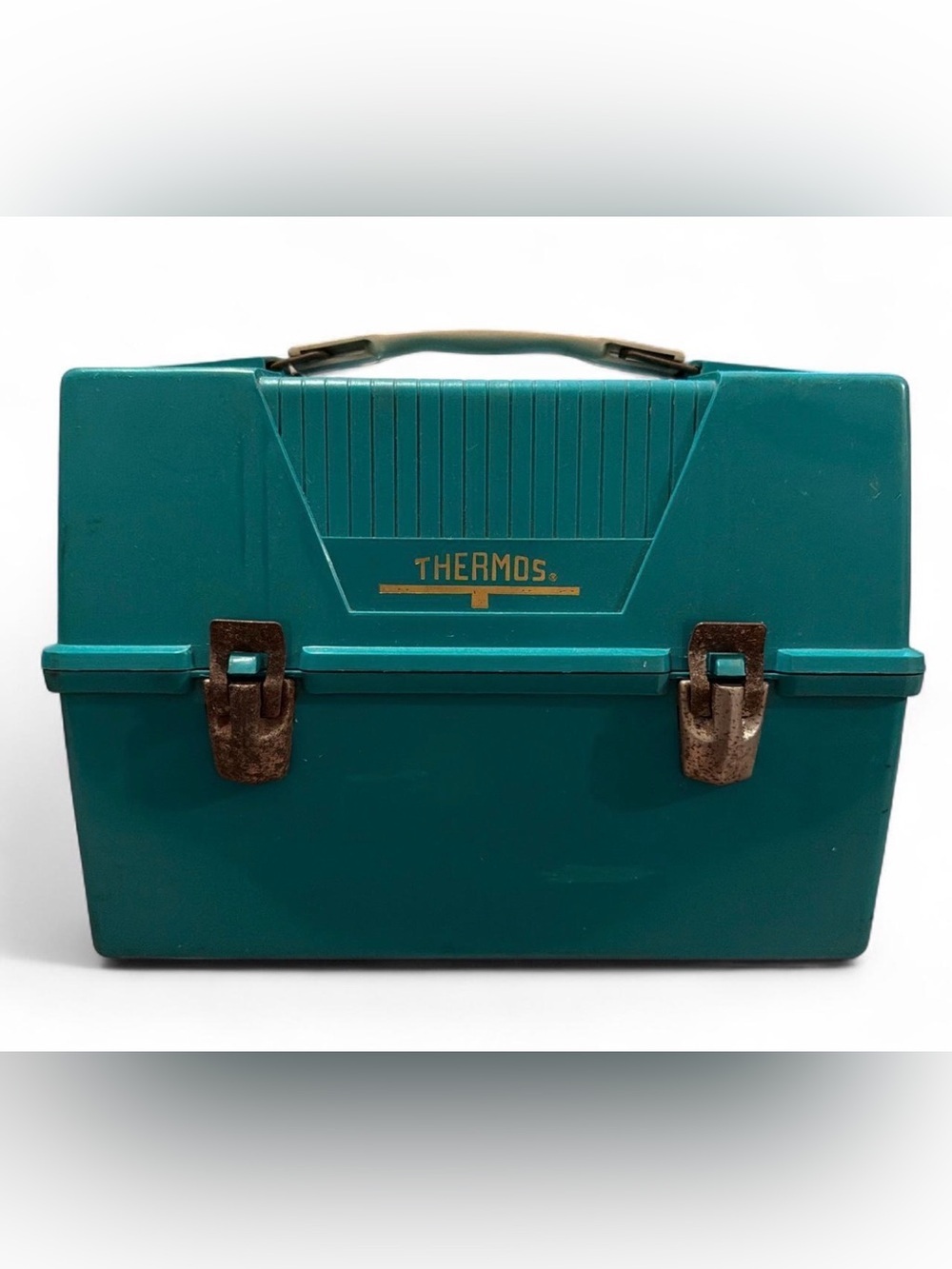 Vintage Thermos Teal Hard-Shell Lunch Box Carry Case King-Seeley USA Retro